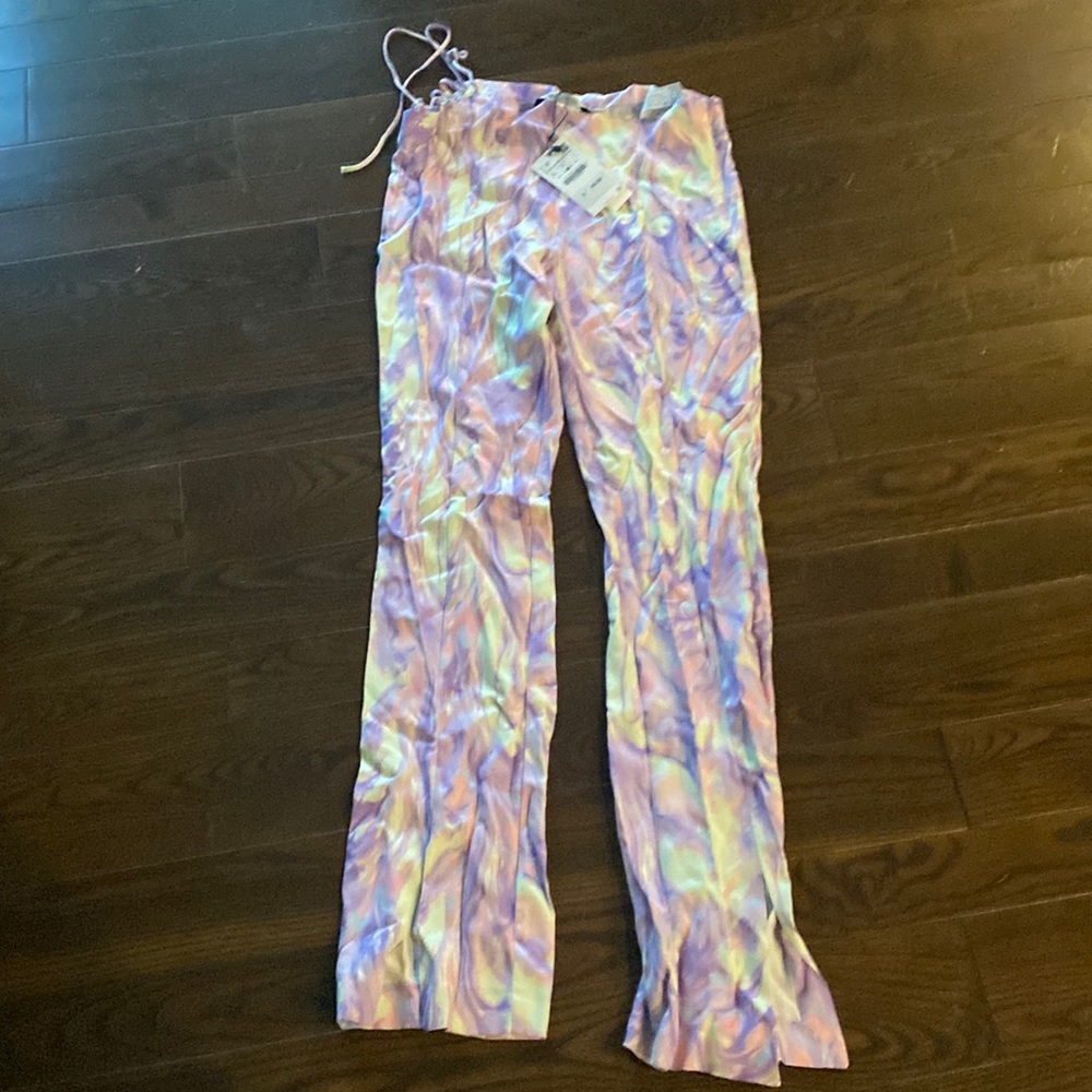 Zara pants with side tie and slits at ankle. New with tags